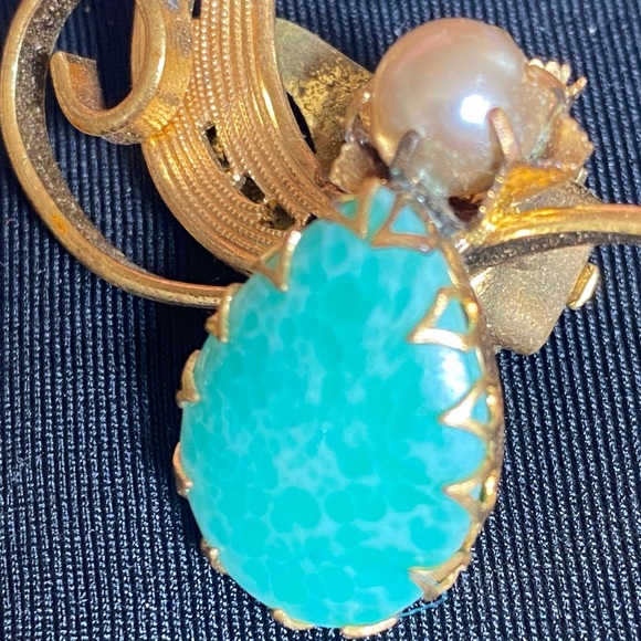 Gold and Turquoise Statement Earrings - Picture 5 of 5